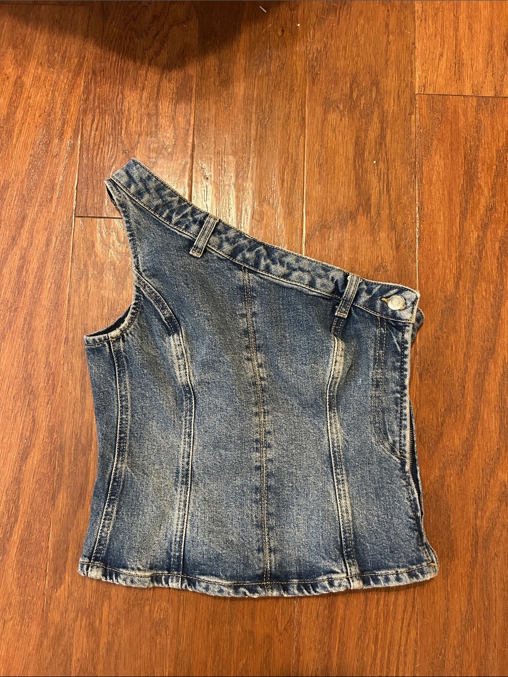 Zara One-Shoulder Denim Top - Blue